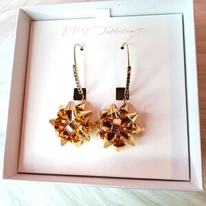 Betsey Johnson Gold Bow Dangle Earrings.